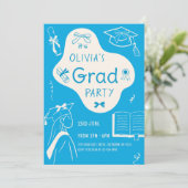 Aesthetic Whimsical Hand Drawn Graduation Party Einladung (Stehend Vorderseite)