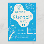Aesthetic Whimsical Hand Drawn Graduation Party Einladung (Vorderseite)