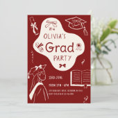 Aesthetic Whimsical Hand Drawn Graduation Party Einladung (Stehend Vorderseite)