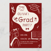 Aesthetic Whimsical Hand Drawn Graduation Party Einladung (Vorderseite)