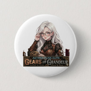 Aether Punk Elite Steampunk Anime Mädchen Zahnräde Button