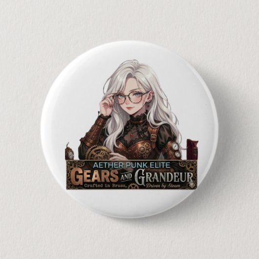 Aether Punk Elite Steampunk Anime Mädchen Zahnräde Button (Vorderseite)