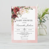Aethereal Aquarell Rosa Bordeaux Blumenbaby Einladung (Stehend Vorderseite)