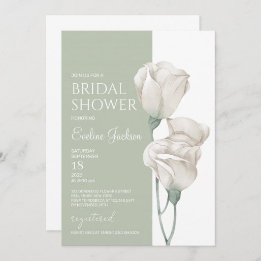 Aethereal Pastellgrün Weiß Blütenbäume Einladung (Vorne/Hinten)