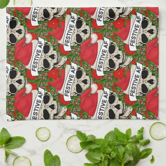 AF Cooles Skelett in Weihnachtsmannmütze Geschirrtuch (Gefaltet)