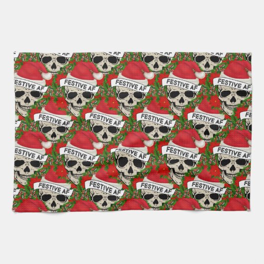 AF Cooles Skelett in Weihnachtsmannmütze Geschirrtuch (Horizontal)