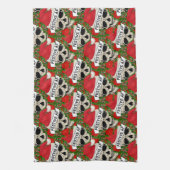 AF Cooles Skelett in Weihnachtsmannmütze Geschirrtuch (Vertikal)