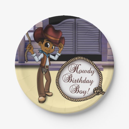 AfAmerican Cowboy Birthday Pappteller (Vorderseite)