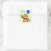 Affe 2. Geburtstag hinzufügen Name blau Quadratischer Aufkleber (Tasche)