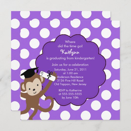 Affe-Absolvent-Abschluss-Einladung für Mädchen Einladung (Vorne/Hinten)