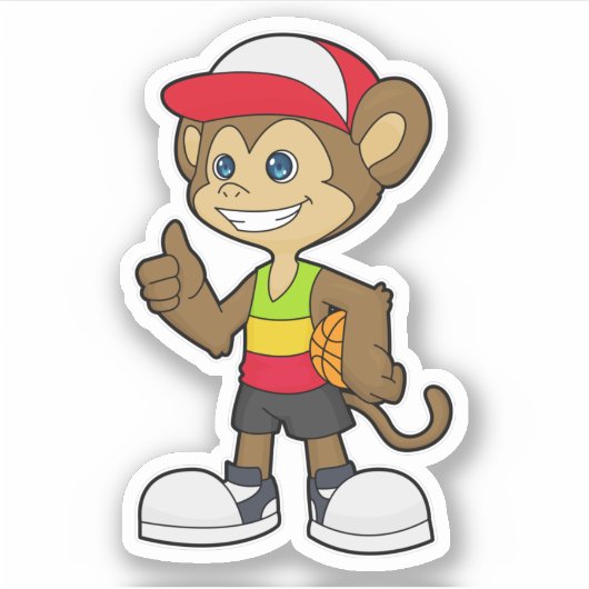 Affe als Basketballspieler mit Basketball Aufkleber (Vorderseite)