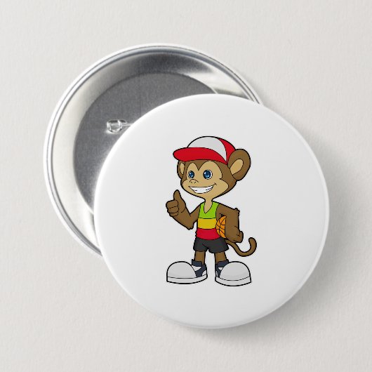 Affe als Basketballspieler mit Basketball Button (Vorne & Hinten)