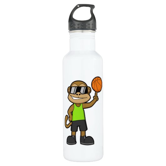 Affe als Basketballspieler mit Basketball Edelstahlflasche (Vorderseite)