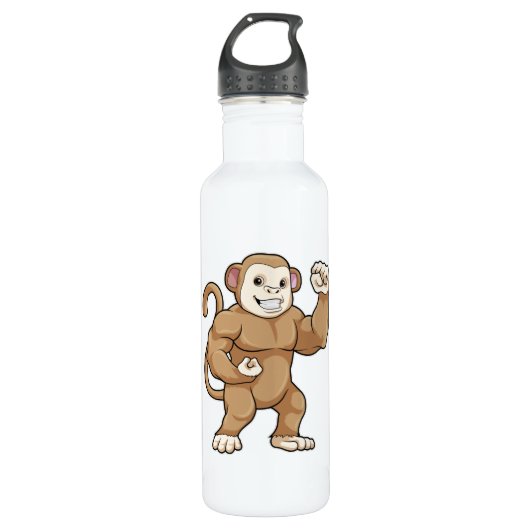 Affe als Bodybuilder in der Bodybuilding Edelstahlflasche (Vorderseite)