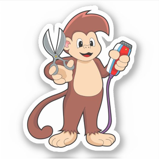 Affe als Friseur mit Schere & Razor Aufkleber (Vorderseite)