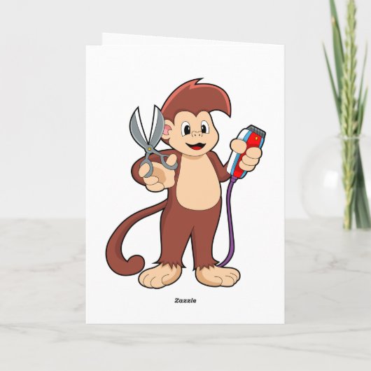 Affe als Friseur mit Schere & Razor Karte (Rückseite)