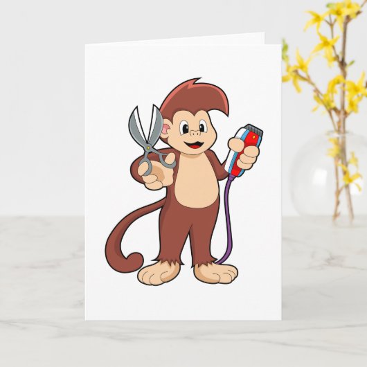 Affe als Friseur mit Schere & Razor Karte (Gelbe Blume)