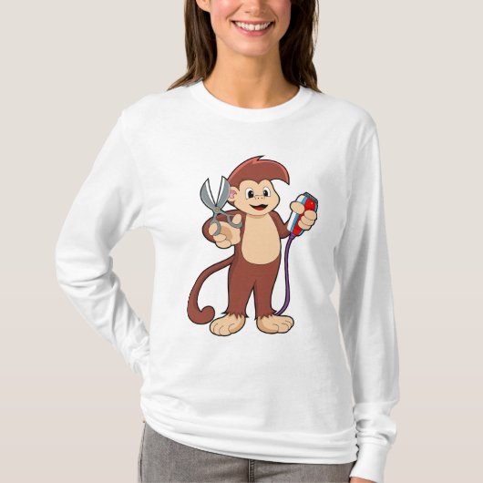 Affe als Friseur mit Schere & Razor T-Shirt (Vorderseite)