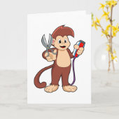 Affe als Friseur mit Schere und Rasiermesser Karte (Gelbe Blume)