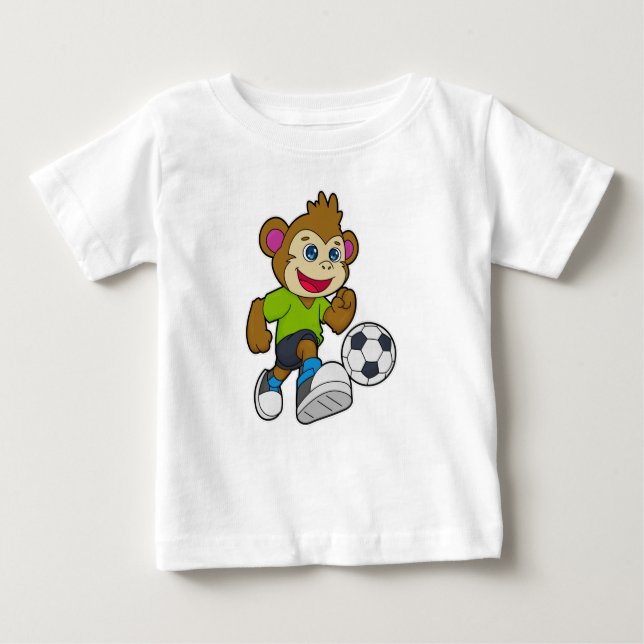 Affe als Fußballspieler mit Fußball Baby T-shirt (Vorderseite)