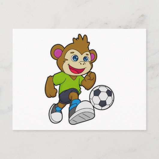 Affe als Fußballspieler mit Fußball Postkarte (Vorderseite)
