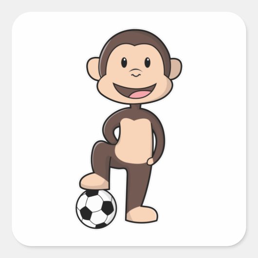 Affe als Fußballspieler mit Fußball Quadratischer Aufkleber (Vorderseite)