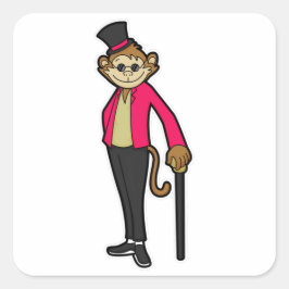 Affe als Gentleman mit Hut & Walking-Stick Quadratischer Aufkleber