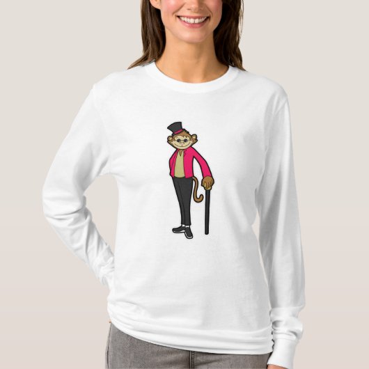 Affe als Gentleman mit Hut & Walking-Stick T-Shirt (Vorderseite)