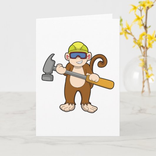 Affe als Handwerker mit Hammer Karte (Gelbe Blume)