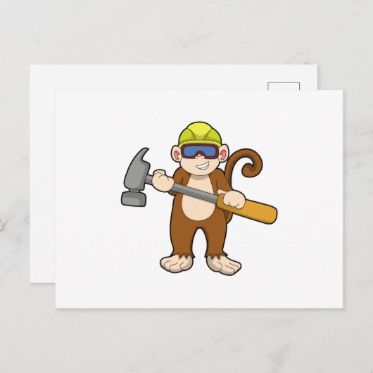 Affe als Handwerker mit Hammer Postkarte (Vorne/Hinten)