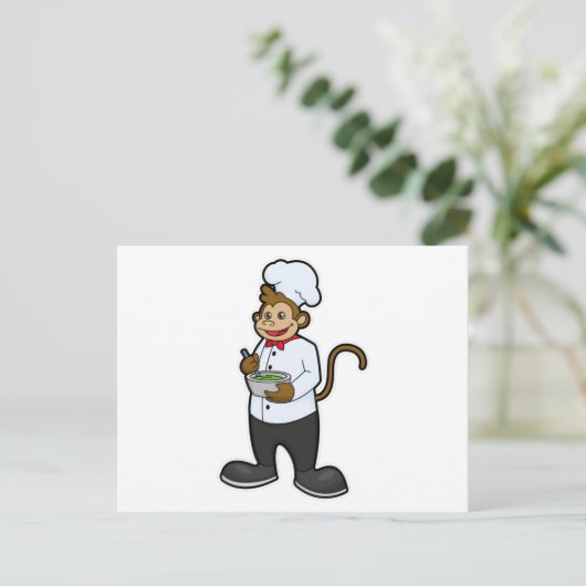 Affe als Koch mit Schüssel Postkarte (Stehend Vorderseite)