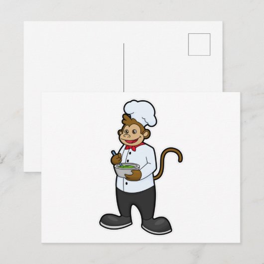 Affe als Koch mit Schüssel Postkarte (Vorne/Hinten)