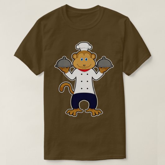 Affe als Koch mit Servieren von Tellern T-Shirt (Design vorne)
