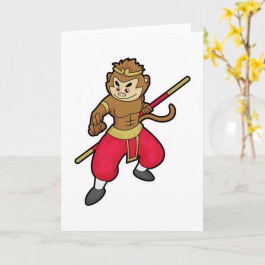 Affe als Krieger mit Stab & Headband Karte (Gelbe Blume)