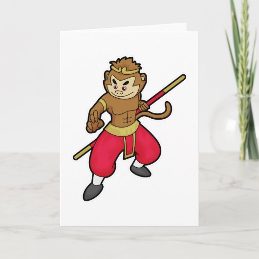Affe als Krieger mit Stab und Stirnband Karte (Vorderseite)
