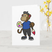 Affe als Maler mit Pinsel und Pinsel Karte (Gelbe Blume)