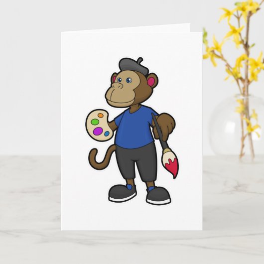 Affe als Maler mit Pinsel und Pinsel Karte (Gelbe Blume)