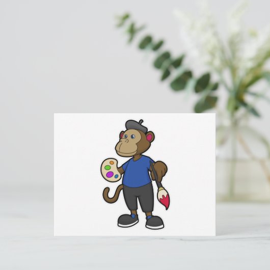 Affe als Maler mit Pinsel und Pinsel Postkarte (Stehend Vorderseite)