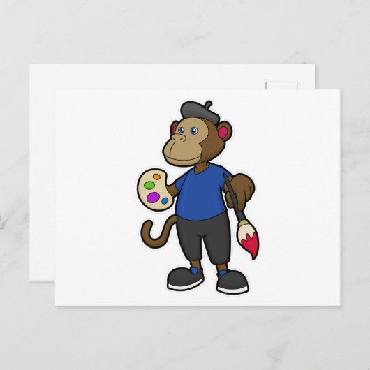 Affe als Maler mit Pinsel und Pinsel Postkarte (Vorne/Hinten)