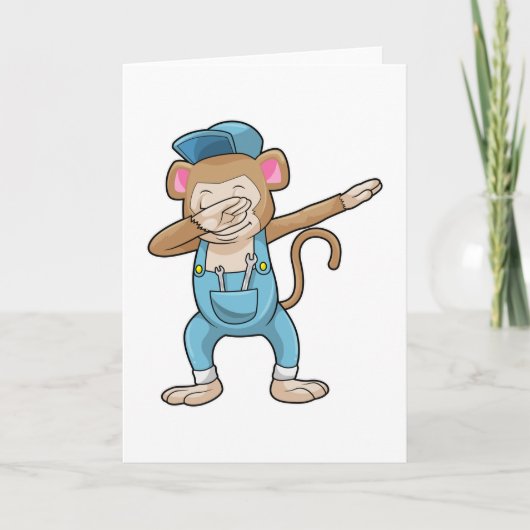 Affe als Mechaniker beim Hip Hop Dance Dab Karte (Vorderseite)