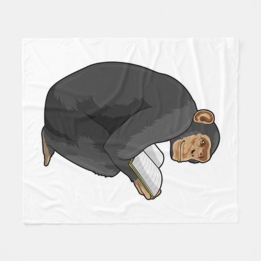 Affe als Nerd mit Buch Fleecedecke (Vorderseite (Horizontal))