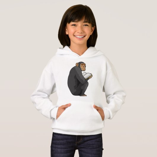 Affe als Nerd mit Buch Hoodie (Vorne ganz)