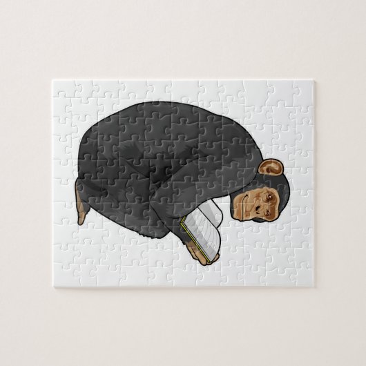 Affe als Nerd mit Buch Puzzle (Horizontal)