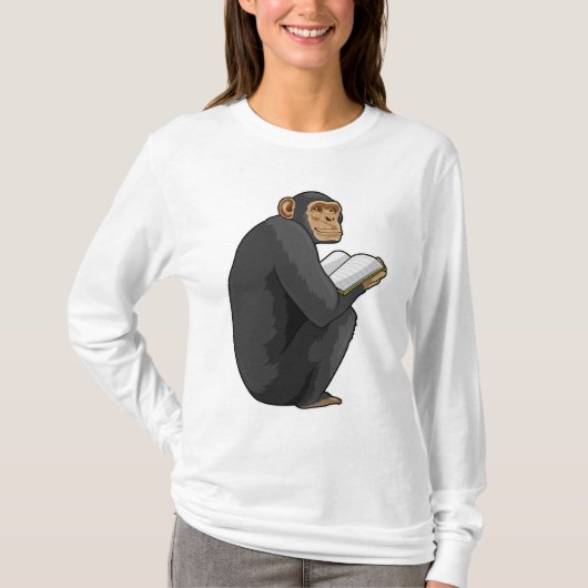 Affe als Nerd mit Buch T-Shirt (Vorderseite)