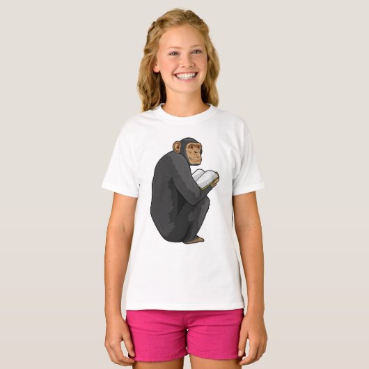 Affe als Nerd mit Buch T-Shirt (Vorne ganz)