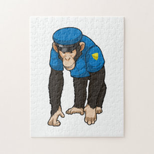 Affe als Polizeibeamter mit einheitlicher Puzzle