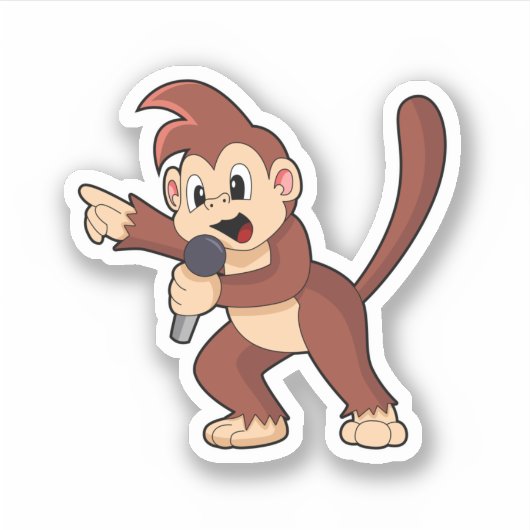 Affe als Sänger mit Mikrofon.PNG Aufkleber (Vorderseite)