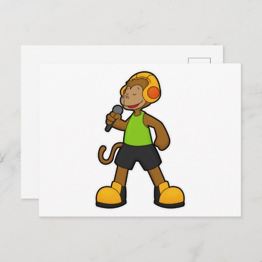 Affe als Sänger mit Mikrofon und Kopfhörer Postkarte (Vorne/Hinten)