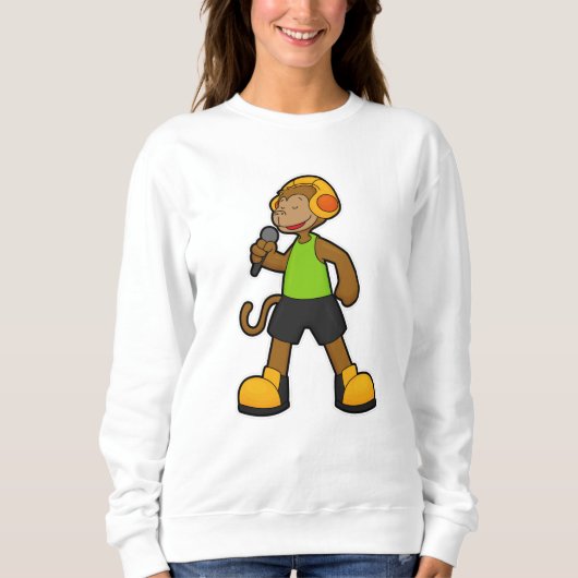 Affe als Sänger mit Mikrofon und Kopfhörer Sweatshirt (Vorderseite)