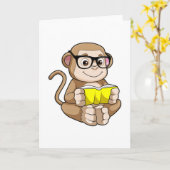 Affe als Schüler mit Brille und Buch Karte (Gelbe Blume)